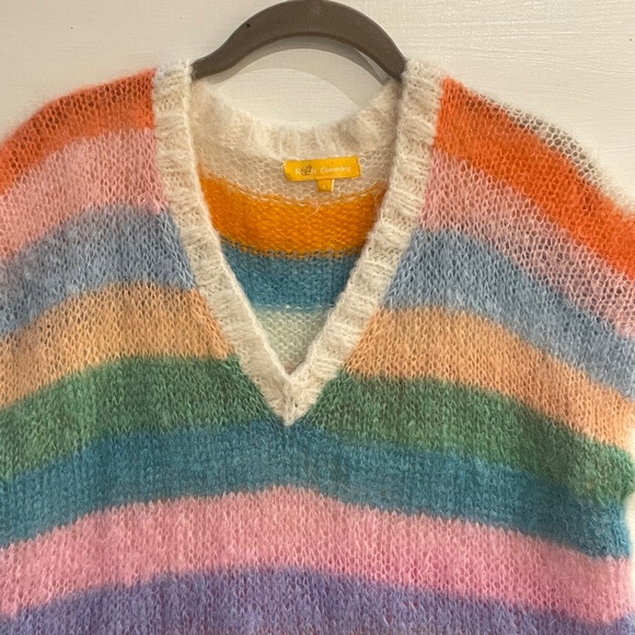 Rose Carmine Mohair Blend Rainbow Knit Sweater Vest Fairy  Boho S/M Whimsica - Picture 4 of 14